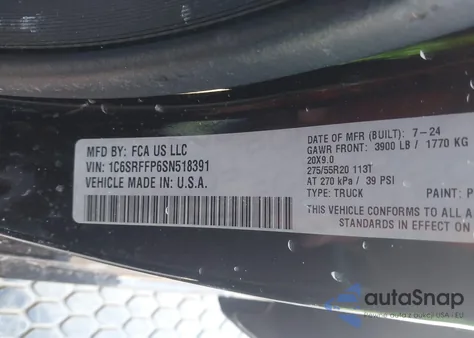 2025 Ram 1500 Big Horn 4X4 5'7 Box from USA, damaged, VIN 1C6SRFFP6SN518391